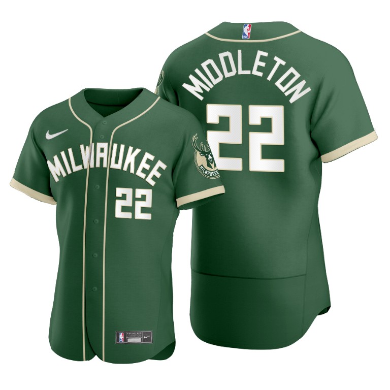 Men's Milwaukee Bucks #22 Khris Middleton 2020 Green NBA X MLB Crossover Edition Stitched Jersey